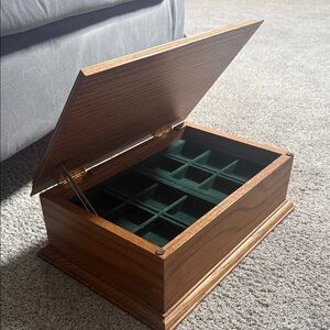 Elegant Wooden Jewelry Box with Green Velvet Interior